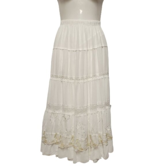 White Lace Skirt Gold Sequin Elastic Waist Pleated Skirt Sizes XL and Size XXL - Picture 16 of 16